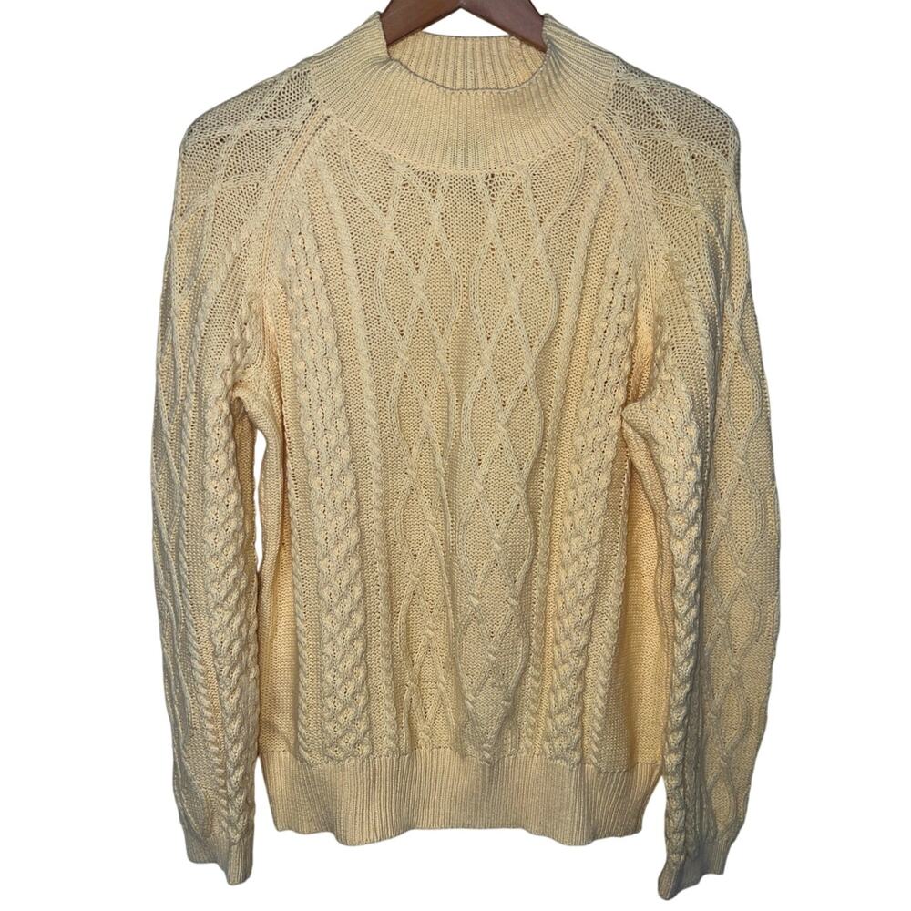 Preswick & Moore Sweater Womens X-Large Pastel Yellow Cable Chunky Fisherman